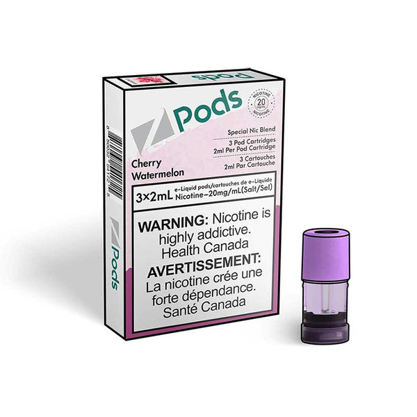 Vape pod packaging with a purple vape pod on a white background